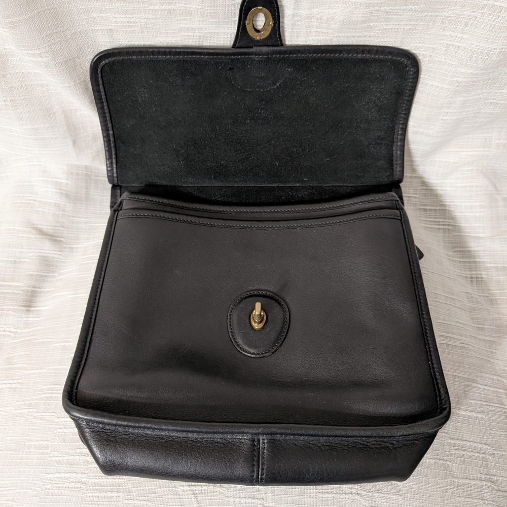 Vintage 90's Coach Black Willis Turn Lock Single Flap Leather Satchel Bag 9927 - Picture 9 of 15